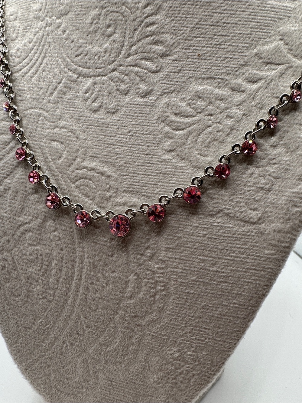 Delicate Pink Crystal Station Necklace Women Jewelry NEW